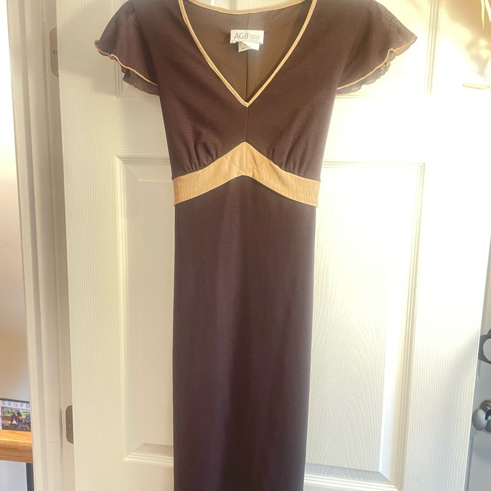 AGB Chocolate and Beige Maxi Dress